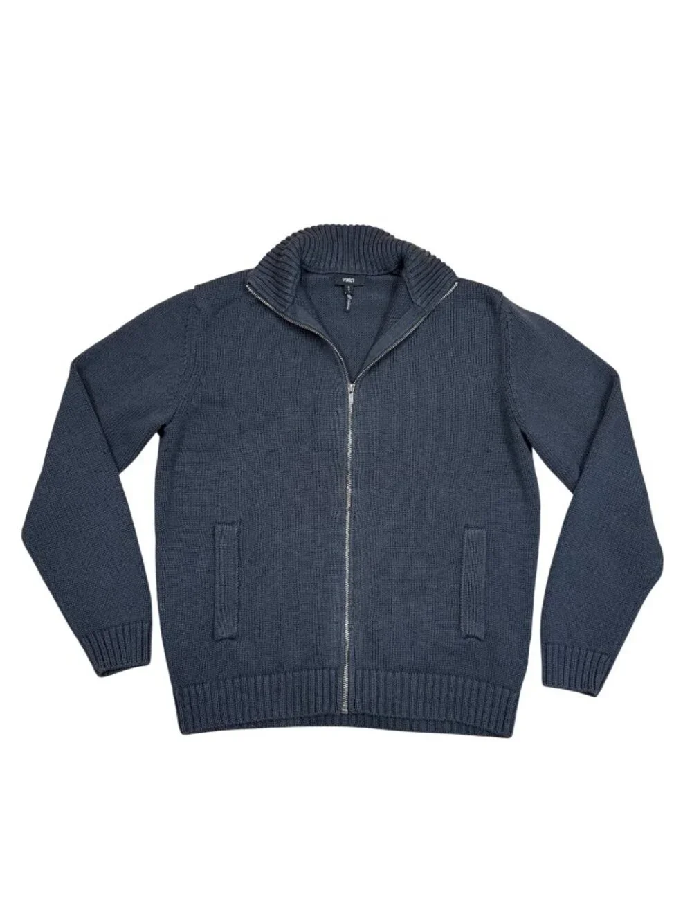 Vuori Denver Full Zip Sweater Men's Small Ink Blue Merino Wool Blend Mock Neck V